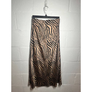 Wishlist Womens Zebra Print‎ Silky Maxi Skirt Champange Black Size Small